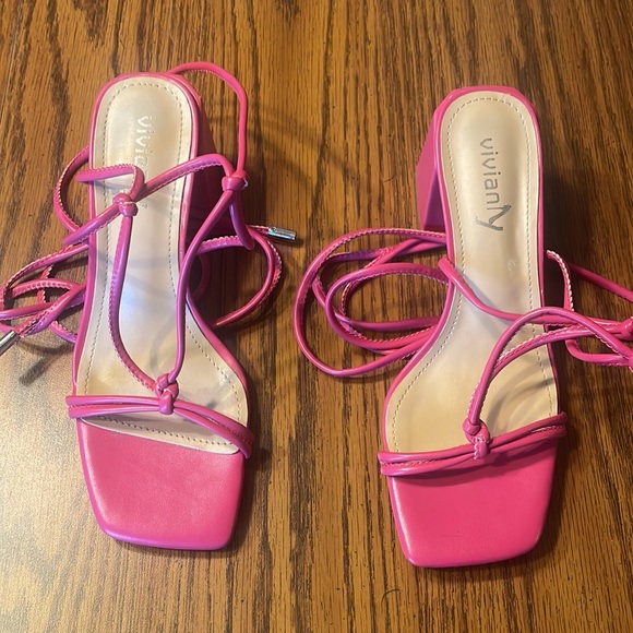 vivianly women’s lace up chunky heel sandals, ankle wrap heel, size 6. - Picture 2 of 9